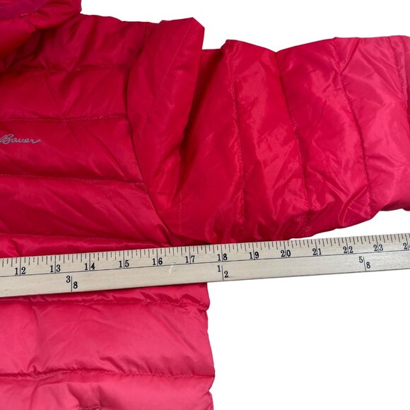 Eddie Bauer Kids Girls M 10/12 Pink Coral Down Puffer Jacket Reversible Hooded - Picture 7 of 10